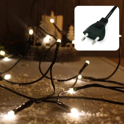 Imagen de Hellum Mini cadena de luces LED para interiores, 1,35 m longitud luz 10 clásico cálido blanco con contacto, árbol Navidad, luz, cable alimentación,