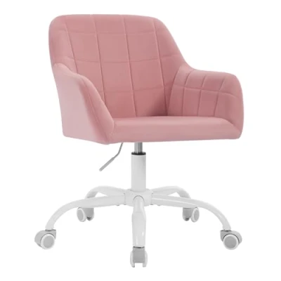 Imagen de WOLTU Silla Escritorio, Tocador, Giratoria con Ruedas, Ergonómica de Estudio, Altura Ajustable, Escritorio para Oficina y Dormitorio, Terciopelo, Rosa+Blanco, BS165rs
