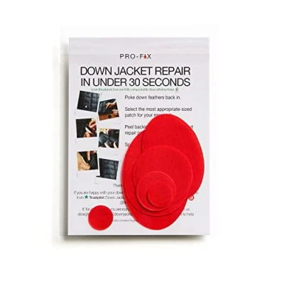 Imagen de Parches de reparación Plumiferos, Tela Nailon autoadhesiva, Impermeable y Resistente al desgarro para Fijar Agujeros en Equipos Exteriores Chaquetas plumón (Rojo)