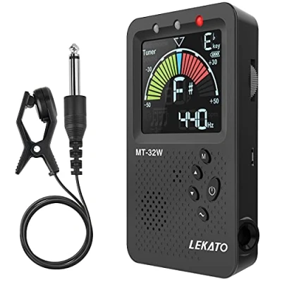 Imagen de Metrónomo Afinador de Guitarra, LEKATO Guitarra Recargable 3 en 1 Digital, Pantalla Color LED para Bajo, Violín, Ukelele, Cromático y Trompeta (Black)