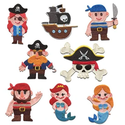 Imagen de Pirata Set 8 Piezas Parches Termoadhesivos Bordados Aplique Para Ropa