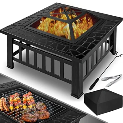 Imagen de KESSER® Pozo de Fuego con Rejilla Parrilla Ø 62, Multifuncional para calefacción/Parrilla Barbacoa, Gancho y carbón, Cuenco terraza jardín, Negro (Cuadrado)
