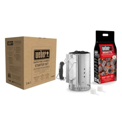 Imagen de Weber 17631 Set Chimenea con briquetas Encendido Blancas, Inox, 2 kg / 6 Pastillas