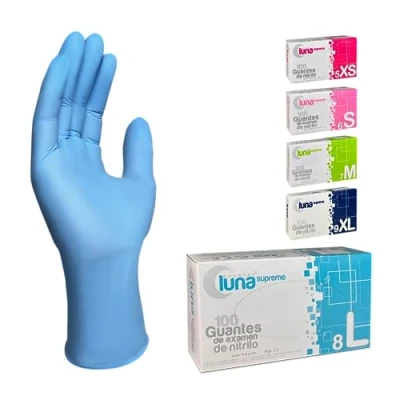 Imagen de MUNTRADE Guantes Nitrilo 100 unidades de Sin Polvo, Látex, Desechables (L, Azul)