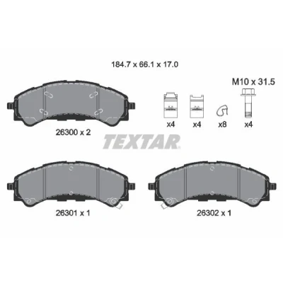 Imagen de TEXTAR 2630001 Juego de pastillas freno con avisador acústico desgaste tornillos pinza accesorios