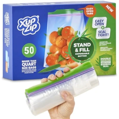 Imagen de XupZip Bolsas de almacenamiento alimentos primera calidad, a prueba fugas, reutilizables, herméticas, resistentes y plástico, sin BPA Plástico Medio Galón / 2.27L 50