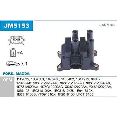 Imagen de JANMOR JM5153 Bobina de encendido FORD: FIESTA 5, Focus Mk1 Hatchback, KA Hatchback