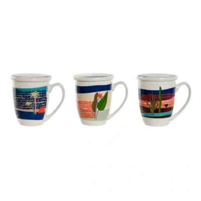 Imagen de Home ESPRIT Taza con Filtro para Infusiones Azul Verde Acero Inoxidable Porcelana Tropical 380 ml (3 Unidades)