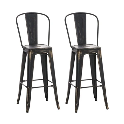 Imagen de CLP Set 2x Taburete Industrial Aiden I 2 Taburetes Metálicos con Respaldo &amp; Reposapiés Altos en Estilo Color:, Color:negro/oro