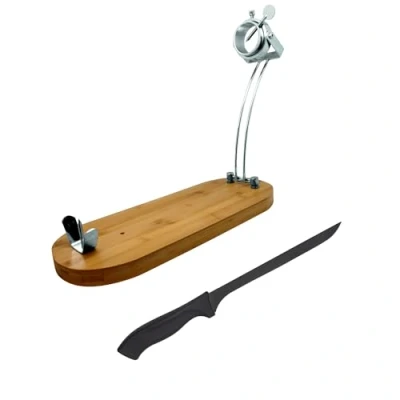 Imagen de NERTHUS Jamonero Cabezal Giratorio Plegable con cuchillo Soporte para Jamón, Madera, Marrón, Paleta/Pata +