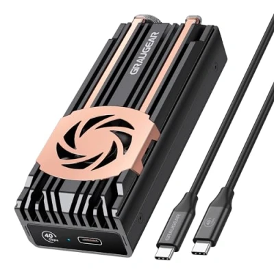 Imagen de Carcasa Externa USB 4.0 de Aluminio, 40 Gbps, para M.2 NVMe 2280 SSD, M Key, Tubo Calor Cobre, Ventilador silencioso, Cable C Gbps
