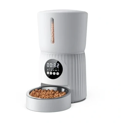 Imagen de Faroro 4L Comedero Gato Automatico, Dispensador Comida para Perros y Gatos, hasta 6 Comidas al Día, con Programa de Alimentación Personalizado, Grabación Voz 30s Tazón Acero Inoxidable