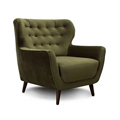 Imagen de Cavadore Abby Sillón acolchado de estilo retro con acabado efecto terciopelo capitoné, unas medidas 87 x 89 88 cm y en color verde