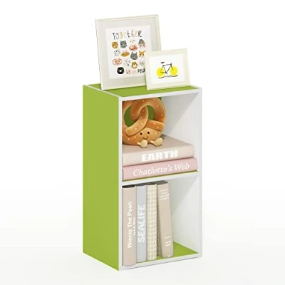 Imagen de Furinno Pasir Estantería Abierta para Almacenamiento Cubitos à 2 Pisos, Blanco/Verde