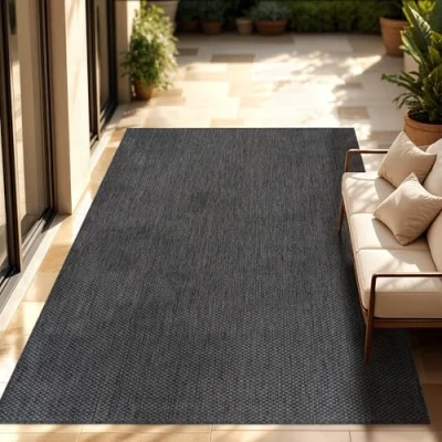Imagen de Paco Home Alfombra Exterior Interior Balcón Terraza Cocina Monocolor Jaspeado, tamaño:200x280 cm, Color:Antracita
