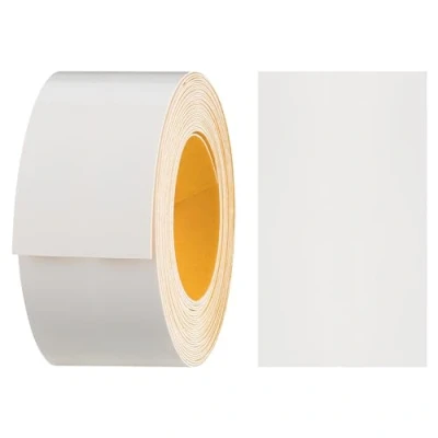 Imagen de haggiy Cinta de melamina autoadhesiva para bordes 40 mm x 5 m, sujeción segura sin planchado gracias al adhesivo acrílico, revestimiento estanterías/paneles madera, blanco brillante
