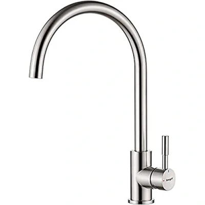 Imagen de Ibergrif, Grifo de Cocina con Caño Alto, para Fregadero Monomando, Acero Inoxidable Cepillado