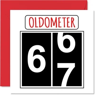 Imagen de Divertidas tarjetas de cumpleaños número 67 para hombres y mujeres Oldometer tarjeta feliz papá, mamá, abuelo, niñera, abuela, tío tía, primo, 145 mm, felicitación