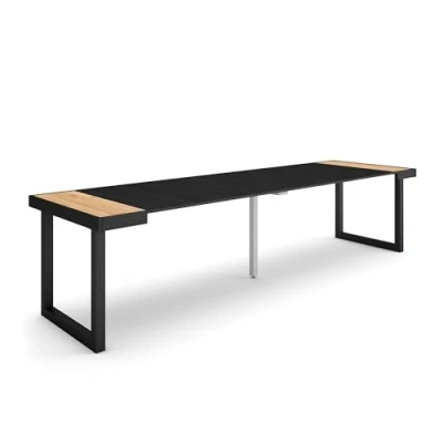 Imagen de Skraut Home Mesa Consola Extensible Comedor Plegable 300 para 14 comensales Patas Madera Maciza Estilo Moderno Roble y Negro