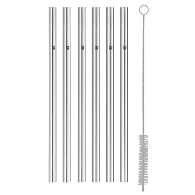 Imagen de WMF Baric Set de 6 Pajitas Rectas Acero Inoxidable con Cepillo Limpieza, Reutilizable, Bebidas Calientes y Frías.
