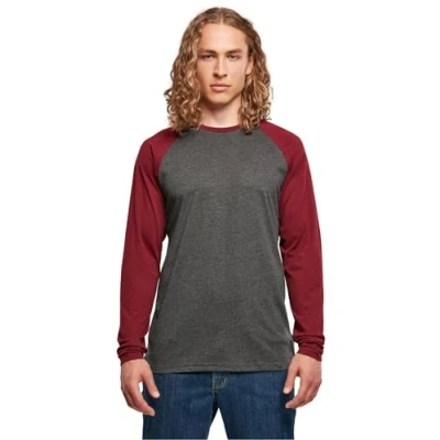 Imagen de Build Your Brand Contrast Raglan Camiseta de Manga Larga, Charcoal/Cherry, L para Hombre