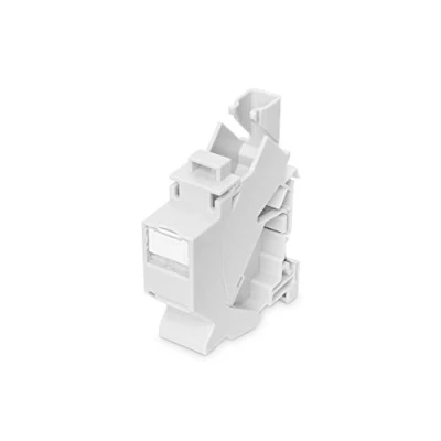 Imagen de DIGITUS Adaptador Para carril DIN módulo Keystone, 1 puerto, acodado 45, campo de rotulación, tapa protección contra el polvo