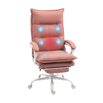 Imagen de Vinsetto Silla de Masaje con 6 Puntos y 5 Modos Escritorio Reclinable Función Calefacción Altura Ajustable Reposapiés Ruedas para Estudio 66x74x114 121,5 cm Rosa