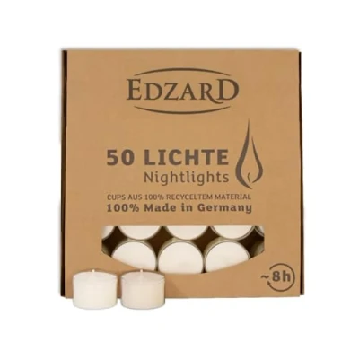 Imagen de EDZARD 50 piezas. velas de luz nocturna Wenzel, té, blancas, cubierta plástico transparente, tiempo combustión aprox. 8 horas.