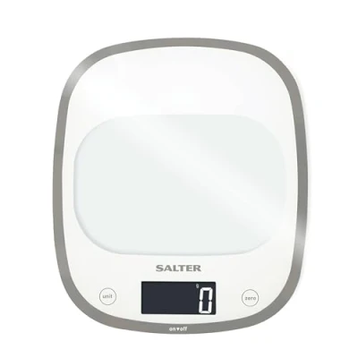 Imagen de Salter Curve Aquatronic Digital báscula de cocina elegante diseño vidrio curvado Aparato electrónica para el hogar y la cocina, hasta 5kg, medida líquidos,blanco
