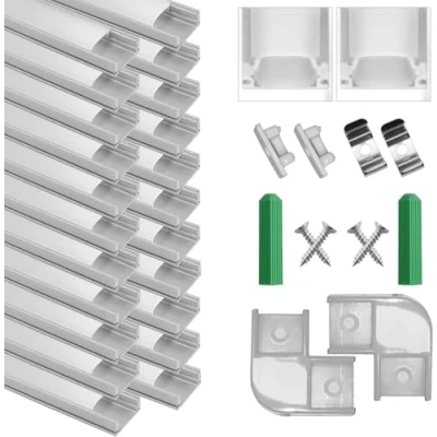 Imagen de SENXINGYAN Perfil de Aluminio, 20 Pack 1M/3,3ft U Forma, Cubierta Difusor Blanco Lechoso, los Casquillos Extremo y Clips Montaje del Metal, Canal Aluminio para tiras LED, Plata
