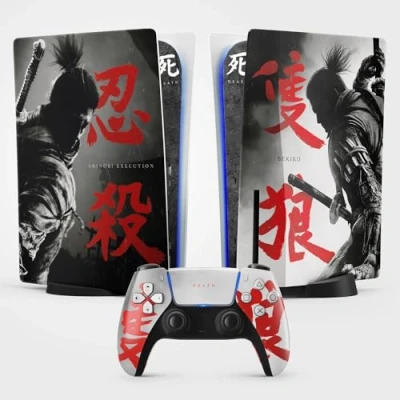 Imagen de PS5 Samurai Sticker, Playstation 5 Gaming Consola y Mando, Disco Edición Estándar, Shinobi Skin (1 Mando)