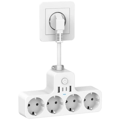 Imagen de HANYEAL Eegletas Enchufes Ladron Regleta Enchufe Plano 4000w,Enchufe Multiple, 3 USB, 1 Tipo C y Interruptor, Cargador USB para Oficina, Cocina Habitación