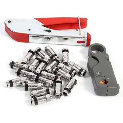Imagen de Juego de alicates crimpadora, herramienta compresión coaxial, kit crimpadora para cables coaxiales RG58, RG59, RG6, 20 conectores