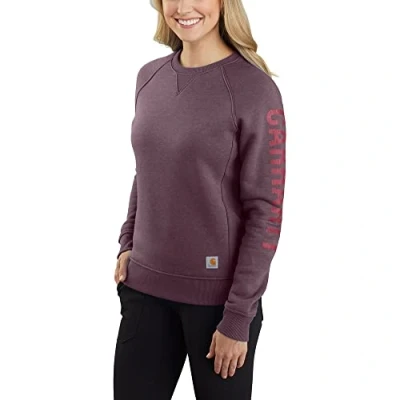 Imagen de Carhartt Sudadera con Logotipo de Manga Larga Cuello Redondo y Corte Relajado, Blackberry Heather, S para Mujer