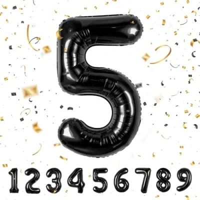 Imagen de Globos de Cumpleãnos 5 Negro,101 CM Globo Numeros Gigantes Grandes Decoracion,Globo Numero 5,Globos Niño Niña Adultos,Vuelan con Helio…