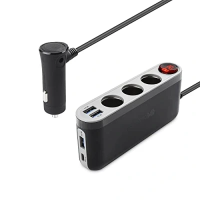 Imagen de Cable Matters Adaptador de Corriente para automóvil con 3 enchufes, 4 Puertos Carga (3 USB y 1 C) Pantalla LED