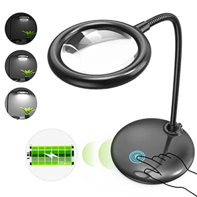 Imagen de Lupa de Mesa con Luz, 5X Luz Y Soporte, Led Recargable Regulable, Escritorio para Trabajar en Primer Plano, Leer, Coser