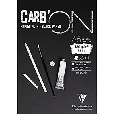 Imagen de Clairefontaine 975038C Bloc Carb&#039;ON 20 Hojas Papel de Dibujo Negro A5 (14,8x21 cm) 120g