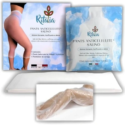Imagen de Ritalia® VENDAS FRIAS piernas LEGGINS Reutilizables con sal del Mar Muerto activos 100% VEGANOS contra la celulitis en muslos caderas y glúteos