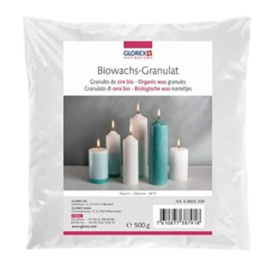 Imagen de GLOREX 6 8603 200 Cera orgánica 500 g gránulos de aceite palma solidificado blanco con aspecto porcelana para la fabricación velas se pueden añadir colores y aromas