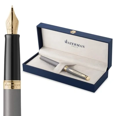 Imagen de Pluma estilográfica Waterman Hémisphère La Edición Discreta Gris piedra plumín fino de acero inoxidable estuche regalo
