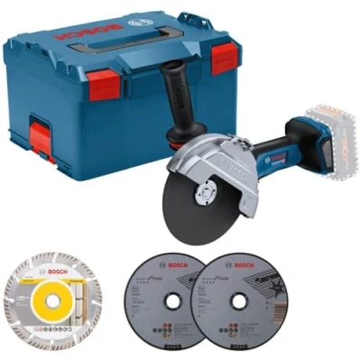 Imagen de Bosch Professional BITURBO amoladora a batería GWS 18V 180 P (Ø disco mm, profundidad de corte 230 interruptor PROtection, incl. 2 discos corte, 1 diamante, en L BOXX)