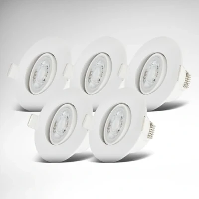 Imagen de B.K.Licht Juego de 5 focos empotrables LED 230V, foco LED, orientable para el baño IP65, techo regulable sin escalonamiento, techo, lámpara baño, blanco, 90x42 mm (PxAl)