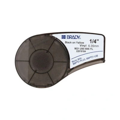 Imagen de Brady Cinta de vinilo para impresoras Etiquetas M211 y M210 adhesivas cables nombres Negro sobre amarillo (6.35mm x 6.40m) M21 250 595 YL