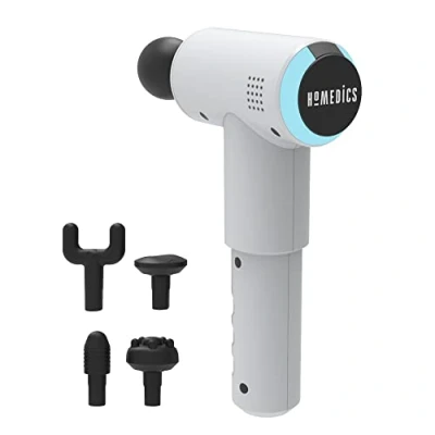 Imagen de HoMedics Pistola de masaje profesional Physio inalámbrica, Masajeador Muscular Percusión del Tejido Profundo, 5 Cabezales y 3 intensidades para Relajación Recuperación, color Blanco