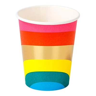Imagen de Talking Tables Pack de 8 vasos papel arcoíris para fiestas cumpleaños niños o adultos Vajilla reciclable y desechable Volumen: 250ml (9oz)