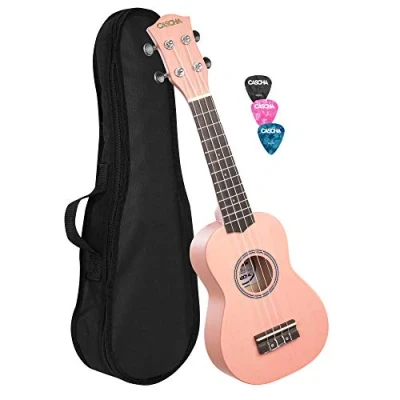 Imagen de CASCHA juego de ukelele soprano para niños y adultos, kit iniciación con 3 púas, Aquila cuerdas nailon, guitarra hawaiana pequeña principiantes avanzados, rosa HH 3968