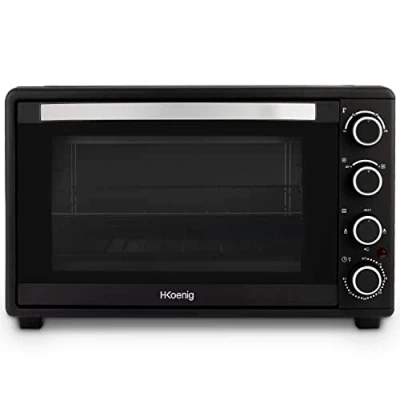 Imagen de H.Koenig FO45 Mini Horno Eléctrico Free Standing 45L Multifunción Compacto 2000W Programable, 230, Temporizador 60 min, Auto Apagado, Puerta de cristal, Parrilla y bandeja recogegotas, Pizza, Platos