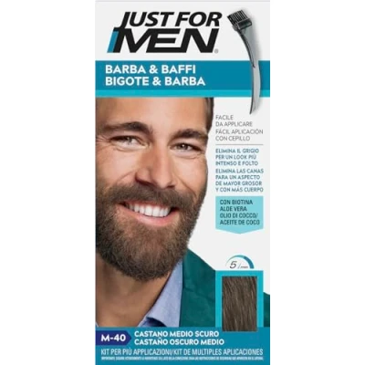 Imagen de Just For Men Tinte Bigote Y Barba, Elimina Las Canas Para Una Apariencia Más Espesa Completa, Con Pincel Aplicador Incluido, Color Castaño Oscuro Medio, M40