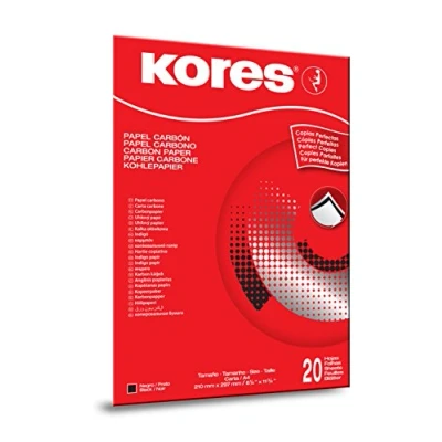 Imagen de Kores Papel de carbono negro para escribir, sin manchas y reutilizable, material escolar oficina, formato A4, 21 x 29,7 cm, paquete 20 hojas
